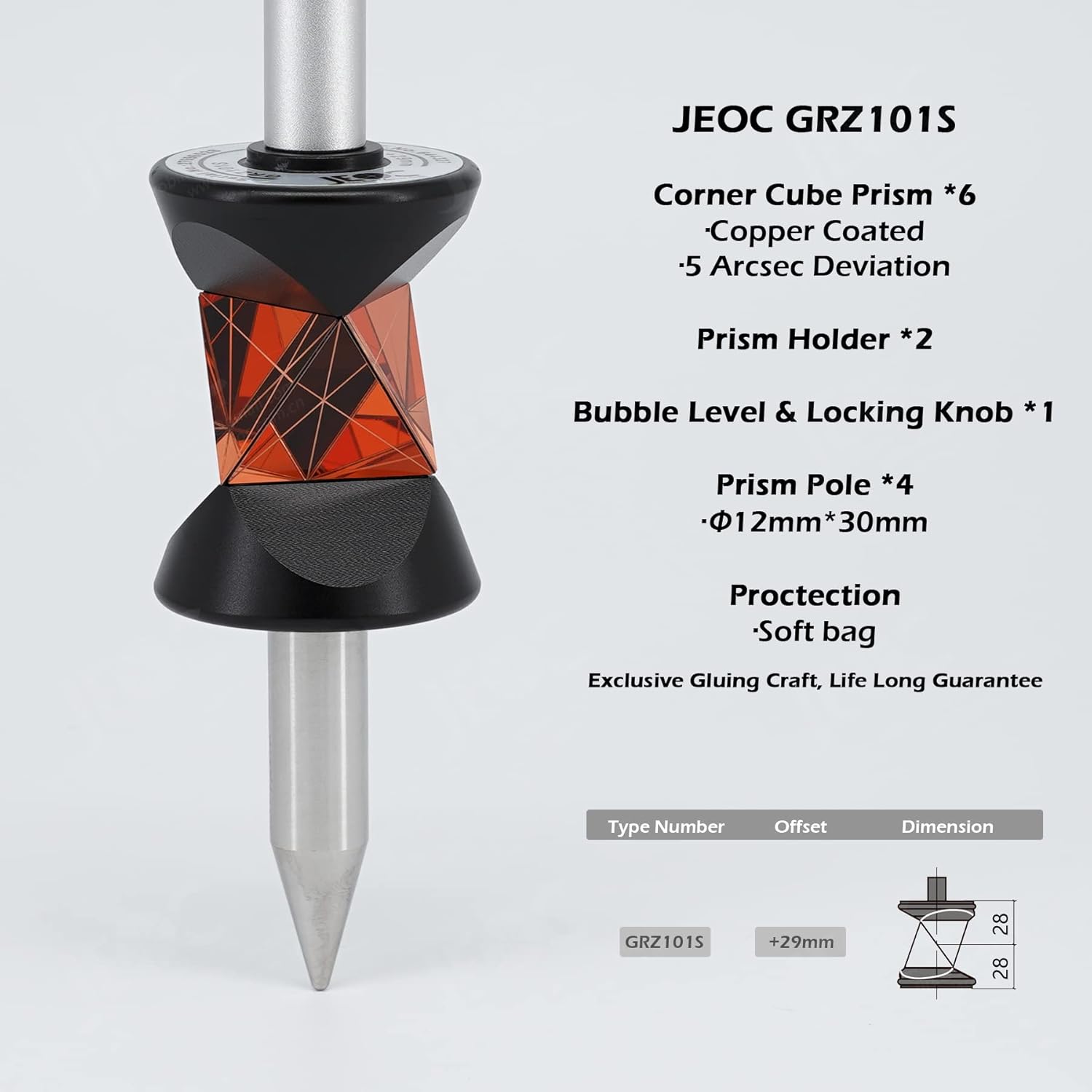 JEOC GRZ101S, New Mini 360 Degree Prism for ATR Total-Station, with Aluminum Alloy rods and Bubble Level Land Surveying Equipment