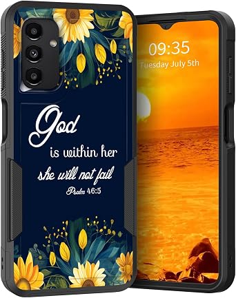 for Galaxy A15 5G Case,Dual Layer Hybrid Heavy Duty Rugged Shockproof Hard PC +Soft Silicone Protective Case for Samsung Galaxy A15 5G 6.5" 2023,Sunflower with Bible Verse Psalm 465