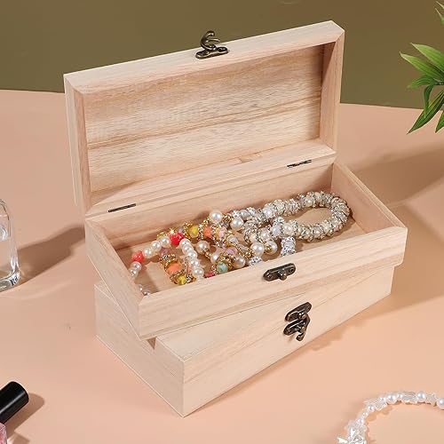 Miniatura 4 de Paquete de 10 cajas de madera con tapa con bisagras, caja de madera sin terminar para manualidades, cajas grandes de madera sin pintar para