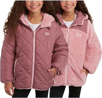 Reebok Girls Reversible Puffer Jacket, Snow Fleece Lined Coat 7-16