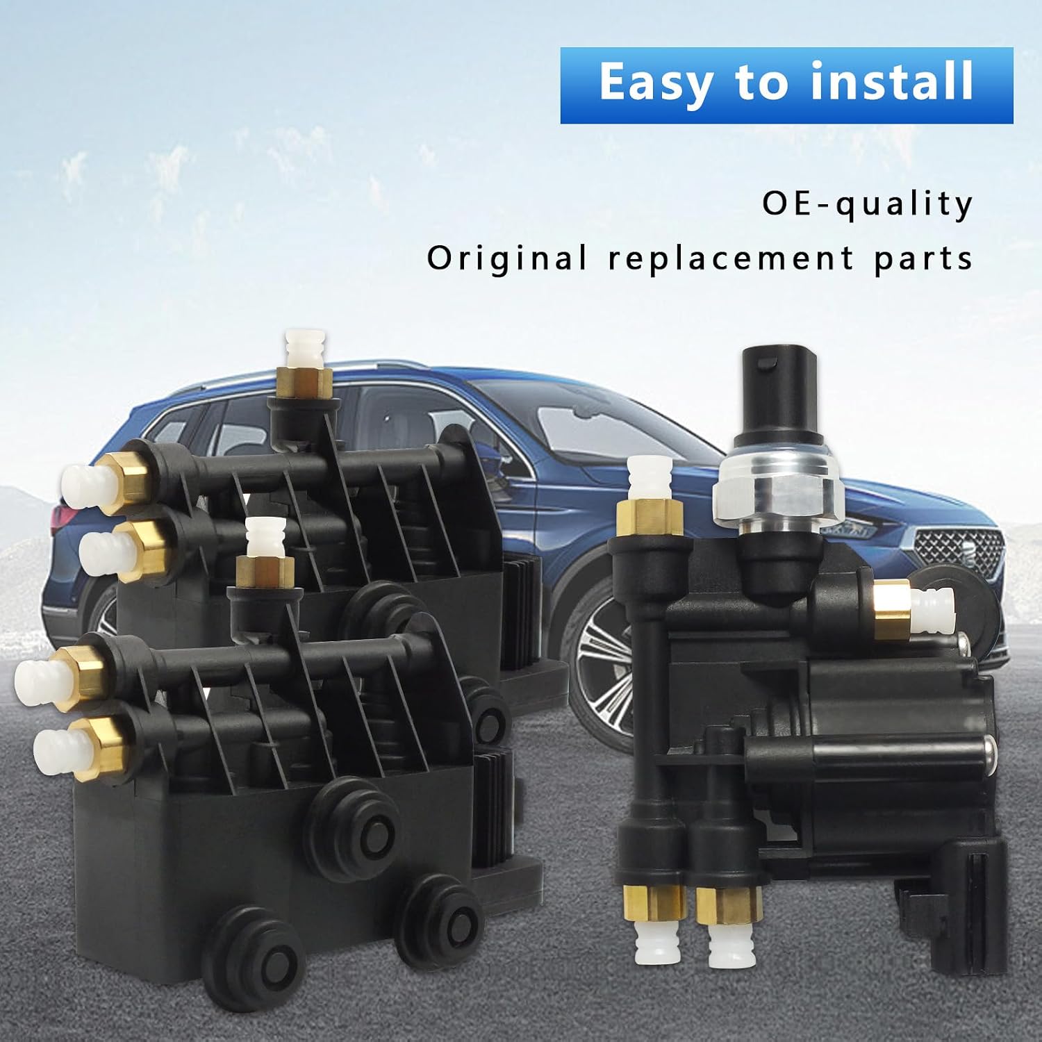 Air Suspension Valve Kit, Air Suspension EAS Valve Blocks & Air Suspension Valve Control Unit Fit for Land Rover Range Rover/Sport 2006-2013, LR3 2005-2009, LR4 2010-2016 OE RVH000046 RVH000055