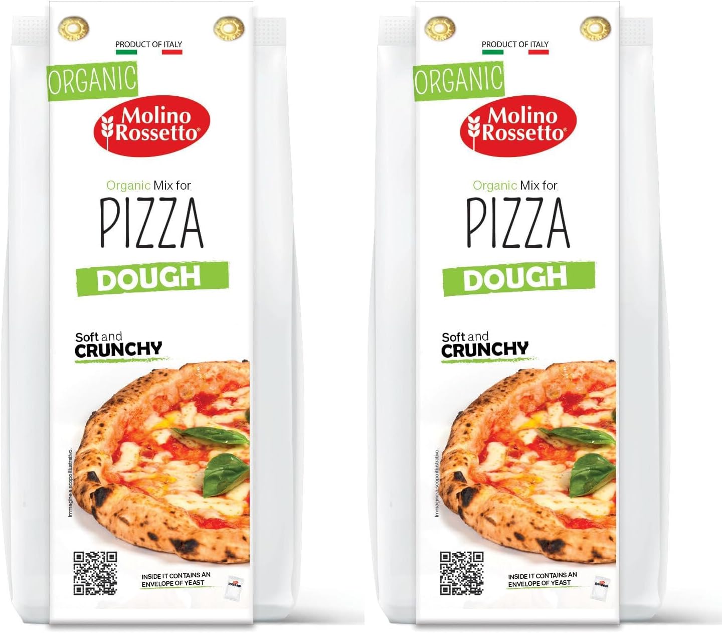 Organic Pizza Dough Mix with Active Dry Yeast - Homemade Healthy Crust or Bread, Vegan, Italian Flour Blend - 17.6 oz (500 g) - (Pack of 2)
