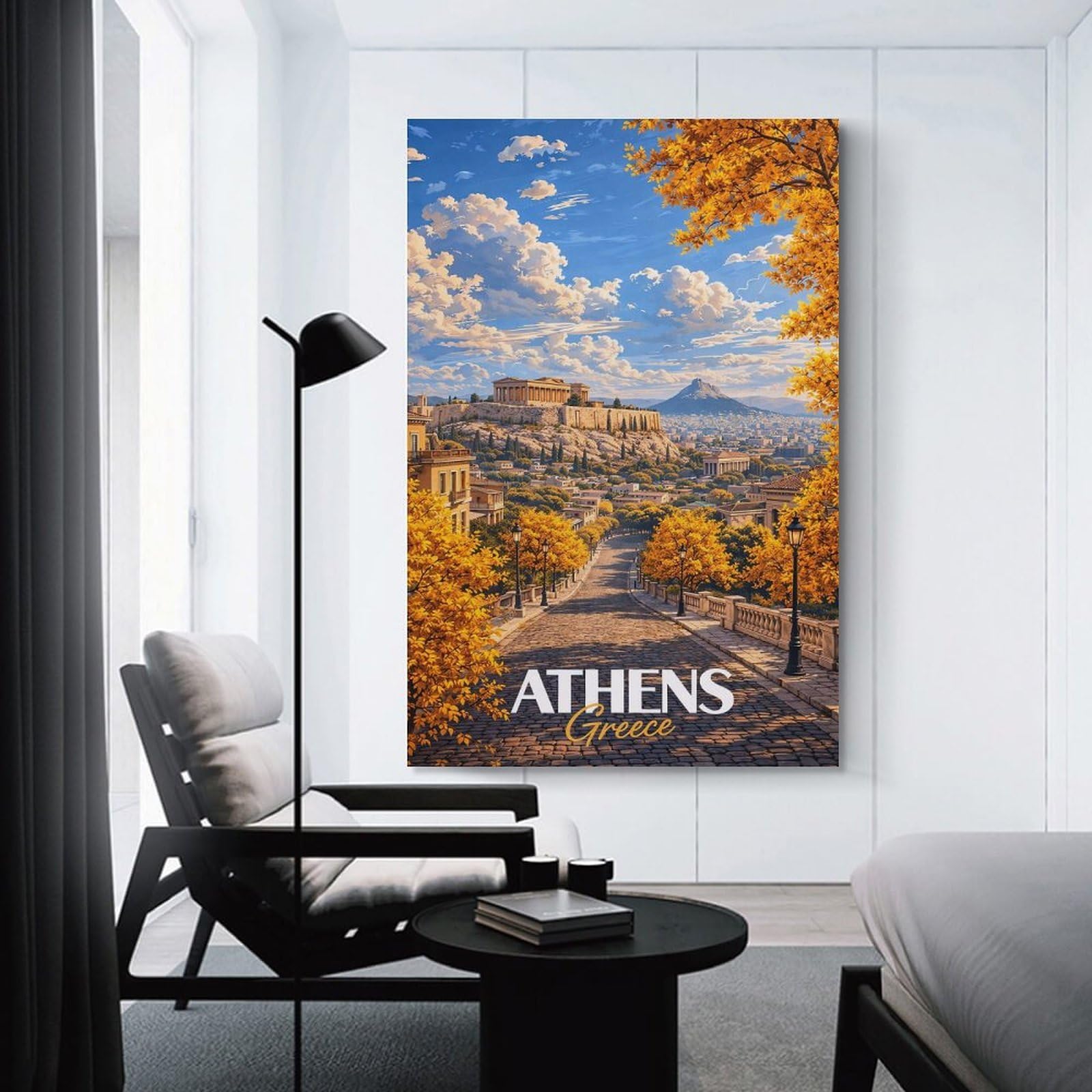 Junmoney Athens, Greece Golden Canvas Art Print, 20x30inch(50x75cm), for Living Room, Bedroom Or Home Office, A Wall Art Gift for Fresh Interiors