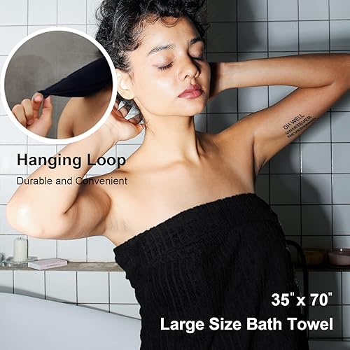 Miniatura 4 de Juego de 4 toallas de baño grandes a rayas negras, toallas de baño de gran tamaño, súper suaves, transpirables, gigantes, altamente absorbentes, de