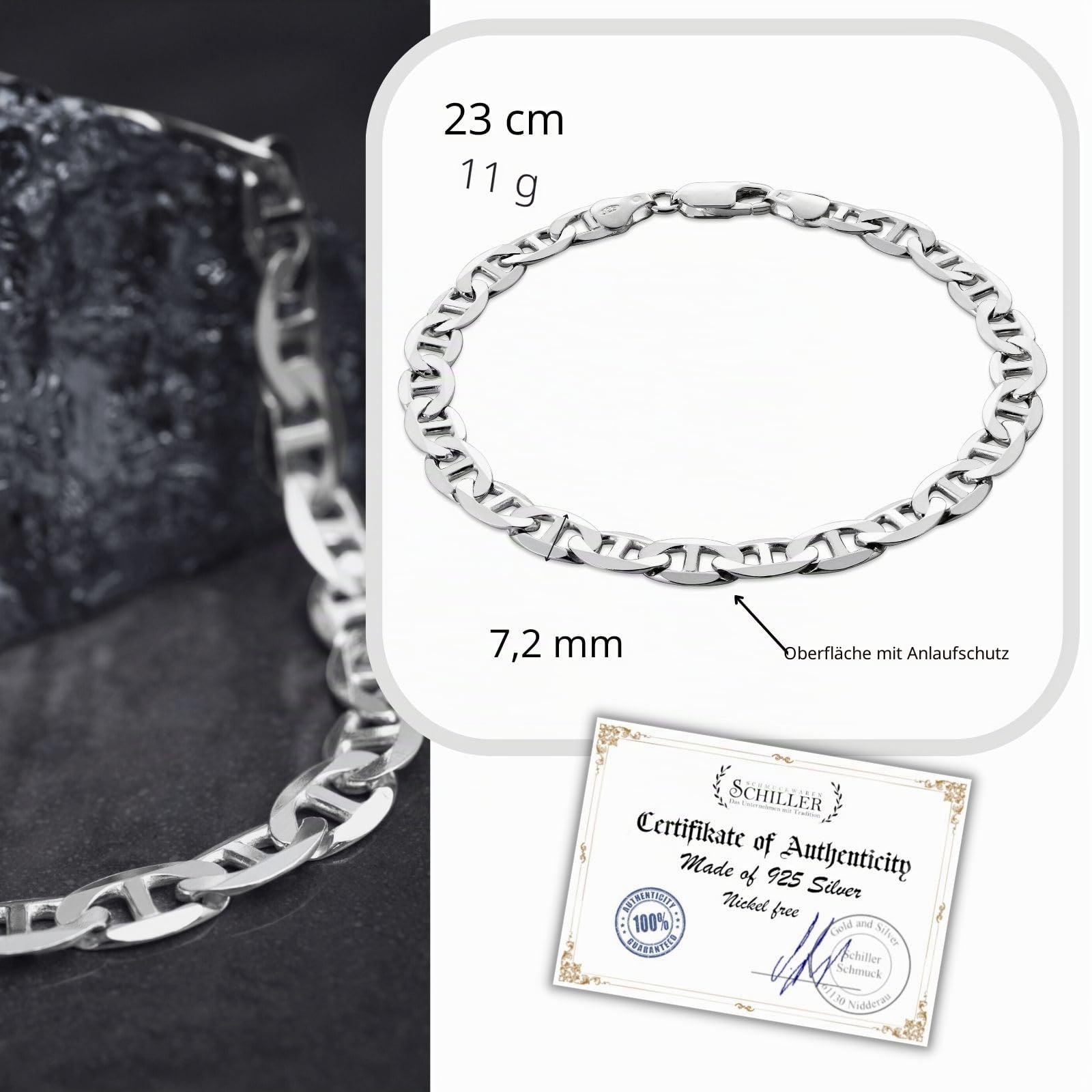 Herren-Armband aus massivem 925 Silber, ideal als Geschenk für Mann oder Freund, mit Schmuckbox