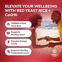Vista 5 de Arroz de levadura roja con suplemento de CoQ10 - Fórmula avanzada para corazón saludable y niveles de colesterol saludable para hombres y mujeres