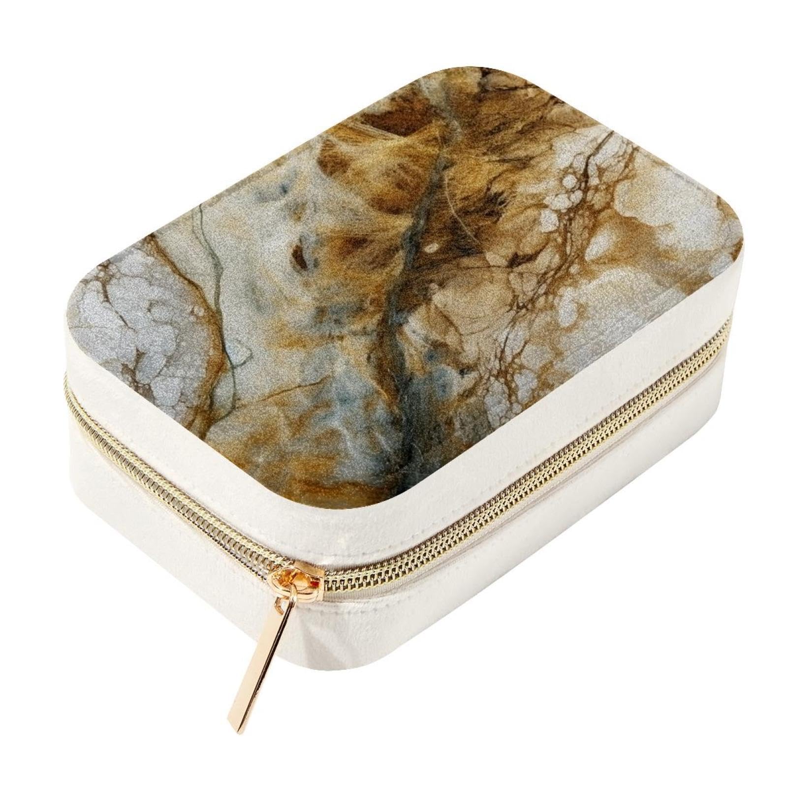 Caja de almacenamiento de joyas de terciopelo con textura mármol y cremallera