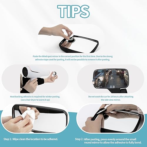 Miniatura 3 de PSLER Espejo de punto ciego convexo redondo de 2 pulgadas, sin marco, 360 de gran angular con parte trasera autoadhesiva para automóvil, SUV y