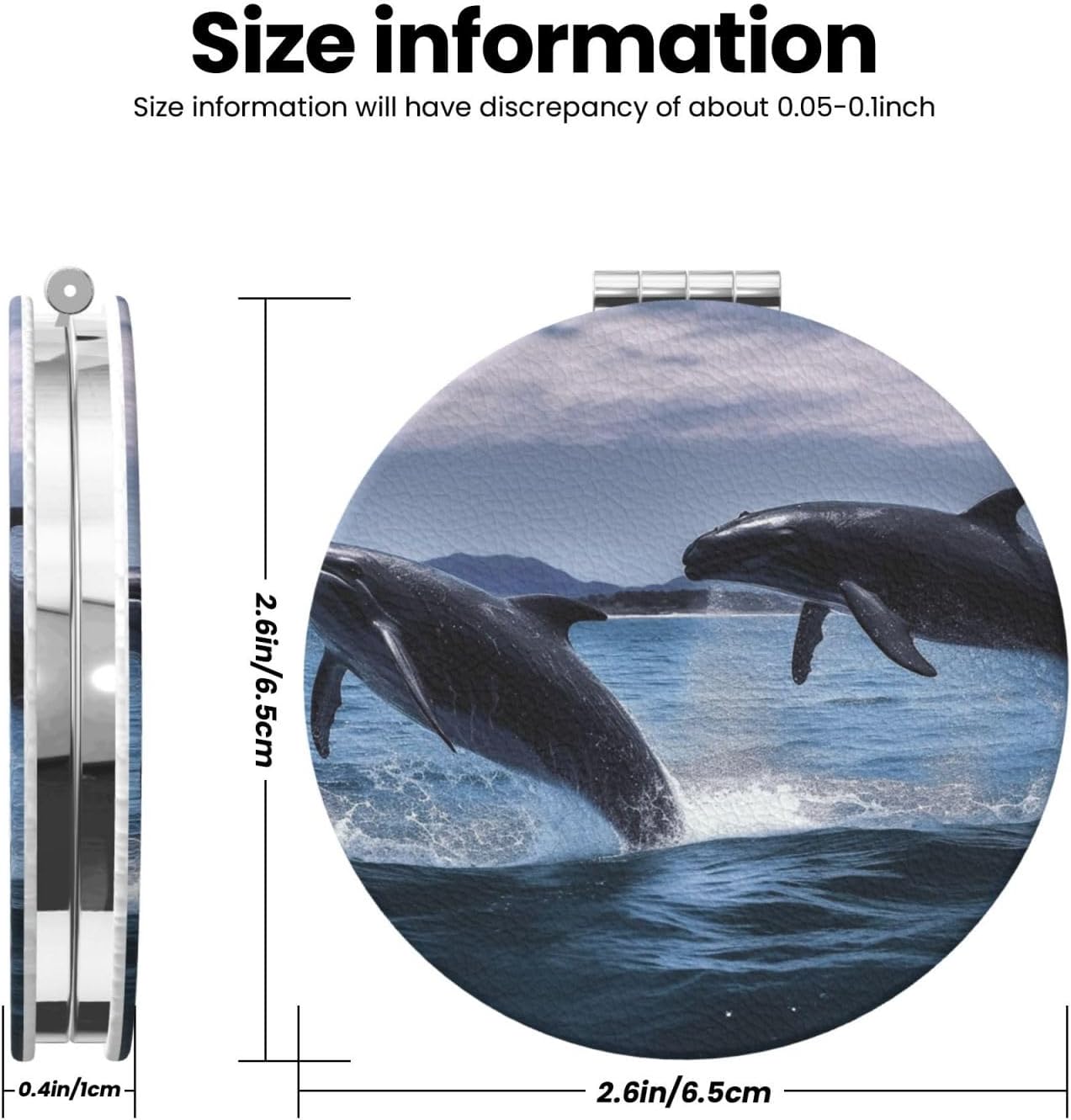 Compact Mirror Jumping Whales Pocket Travel Makeup Mirrors Double Sided 1x/2x Magnifying Foldable Mini Cosmetic Mirrors Portable Handheld Beauty Mirror for Women Girls Gift image 3