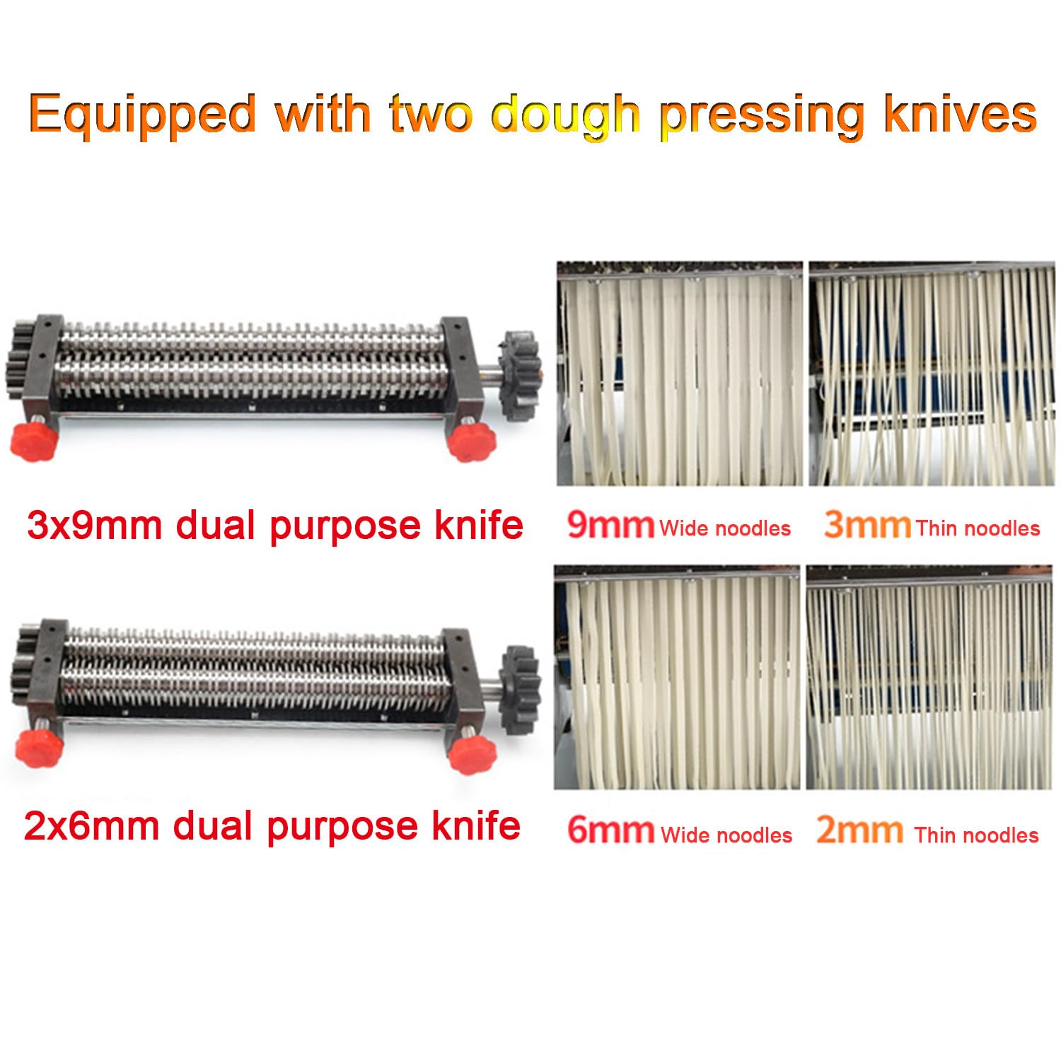 Máquina de Pasta Eléctrica Comercial Laminadora de Masa Eléctrica, 550W/750W 2 Juegos de Cuchillos, 0.3-20mm Grosor Ajustable, para Catering Doméstico, Acero Inoxidable FKM240