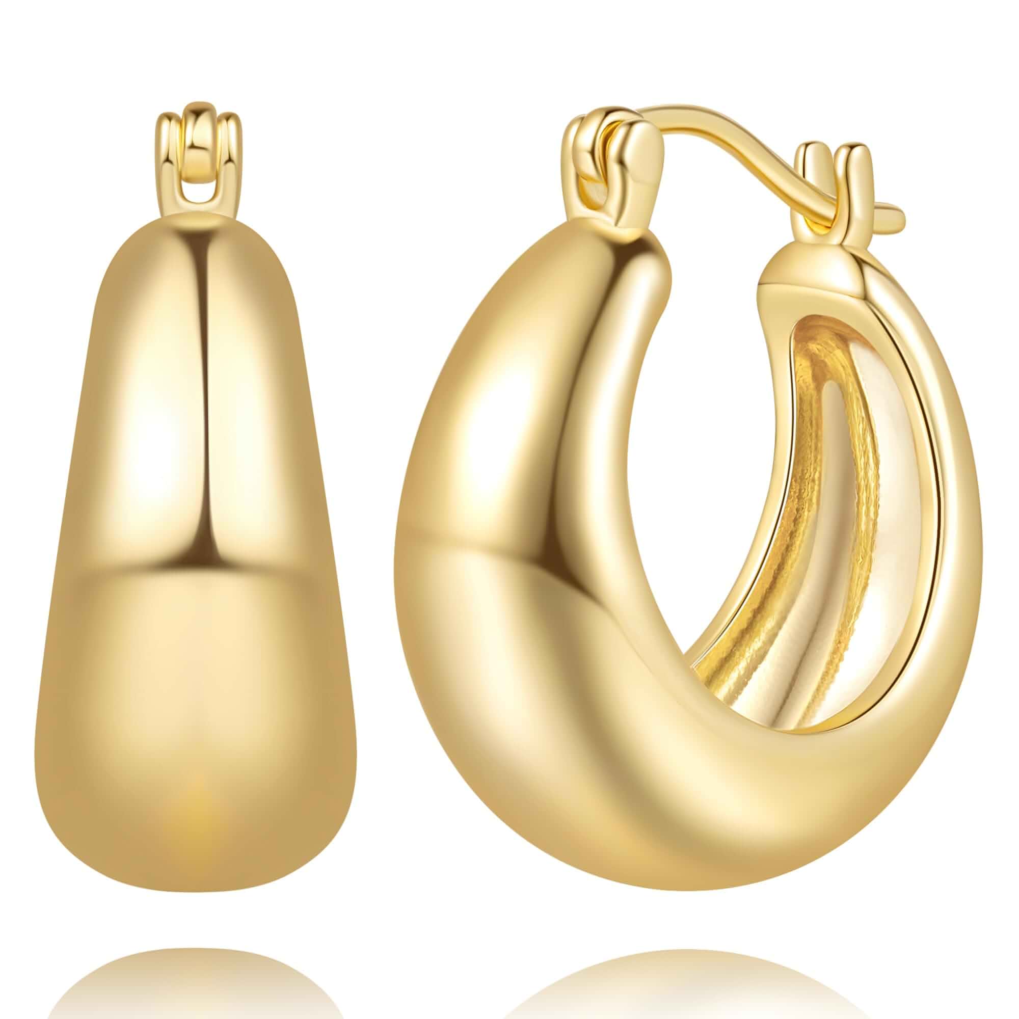 Cossa Gold Earrings for Women Gold Hoop Earrings Tapered Design 14K Gold Hoop Earrings for Women Classic Style Dome Chunky Hoop Earring for Womens Hypoallergenic 20/25mm