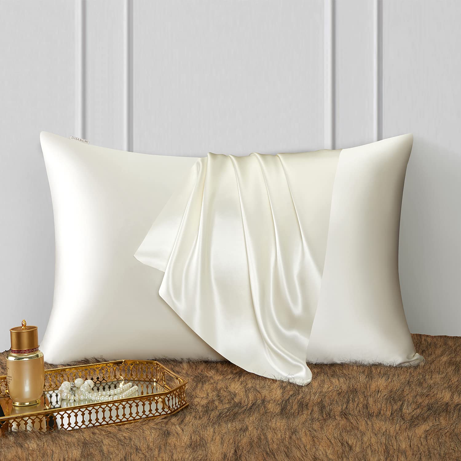 DISANGNI 100% Natural Mulberry Silk Pillow case for Hair and Skin with Hidden Zipper 22 Momme Both Sides Real Silk Pillow Case (2pc 51x66cm White) - Image 2