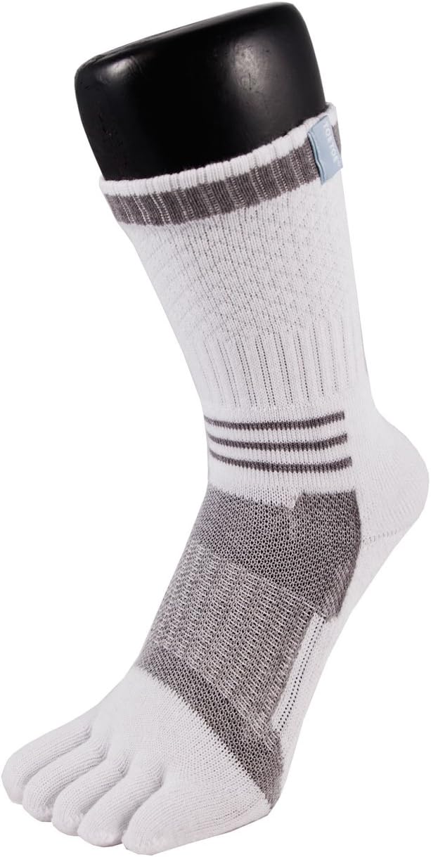 TOETOE - Sports Tennis Ankle/Crew CoolMax Toe Socks (1 Pair) (US, Numeric, 3.5, 6, Regular, Regular, White-Grey)