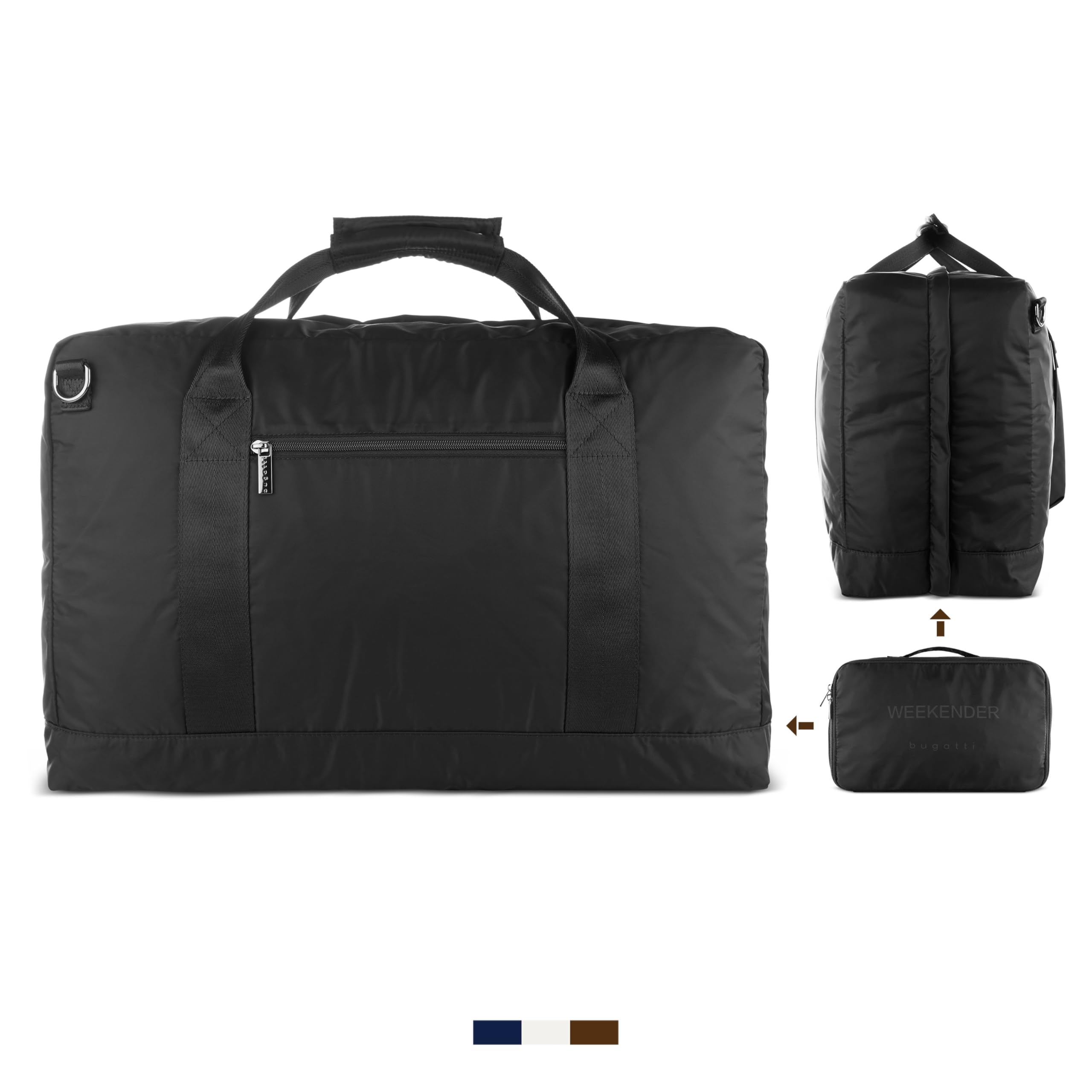 bugatti Elia męska torba podróżna z nylonu, składana torba weekendowa z przegrodą na laptopa ok. 17", czarna