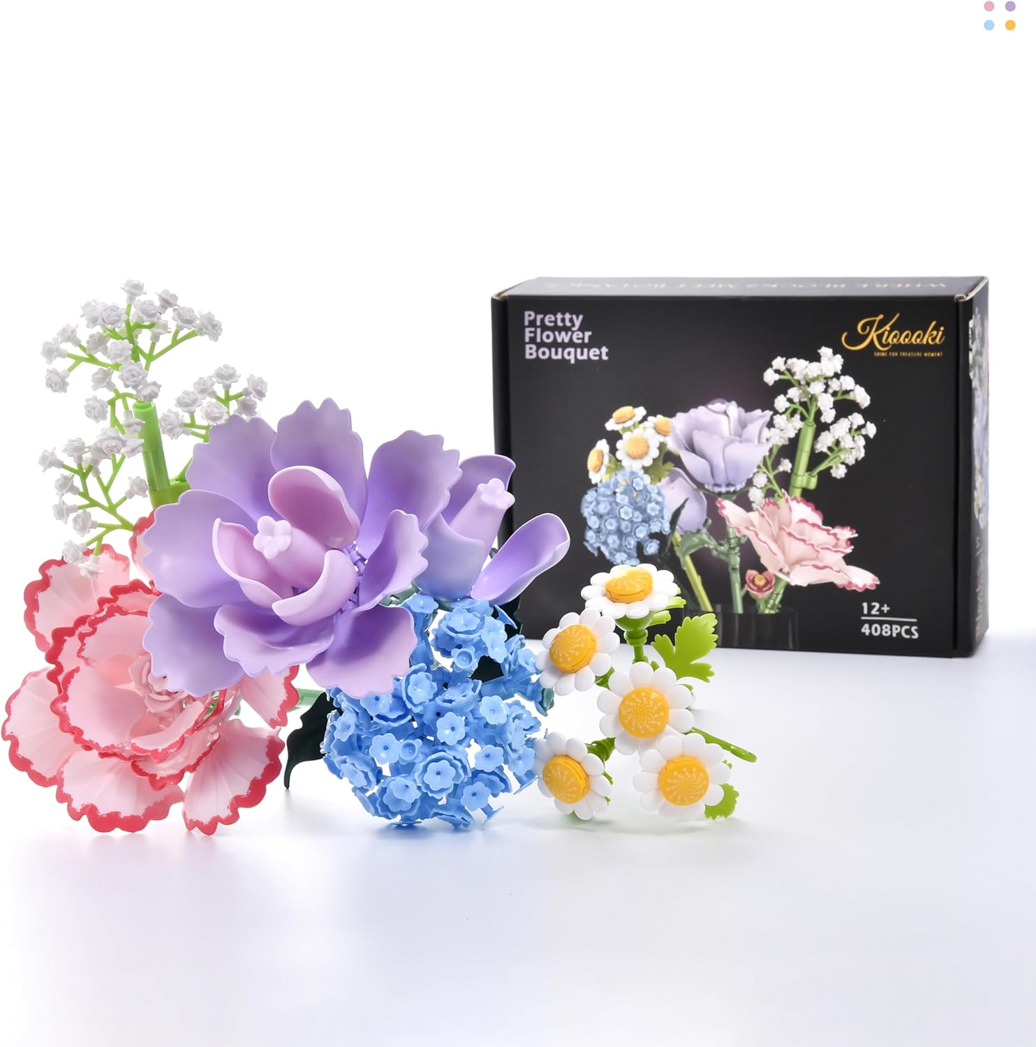 Pretty Flower Bouquet Building Set for Adults, Artificial Flower Set for Home Decor, Botanical-Themed Gift for Valentine's Day, Mother's Day, 517 Pieces (NO VASE)