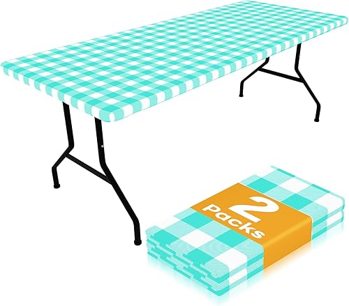 Miniatura 12 de Smiry - Juego de 2 manteles de picnic, manteles elásticos impermeables para mesas rectangulares de 6 pies, mantel de poliéster lavable de diseño