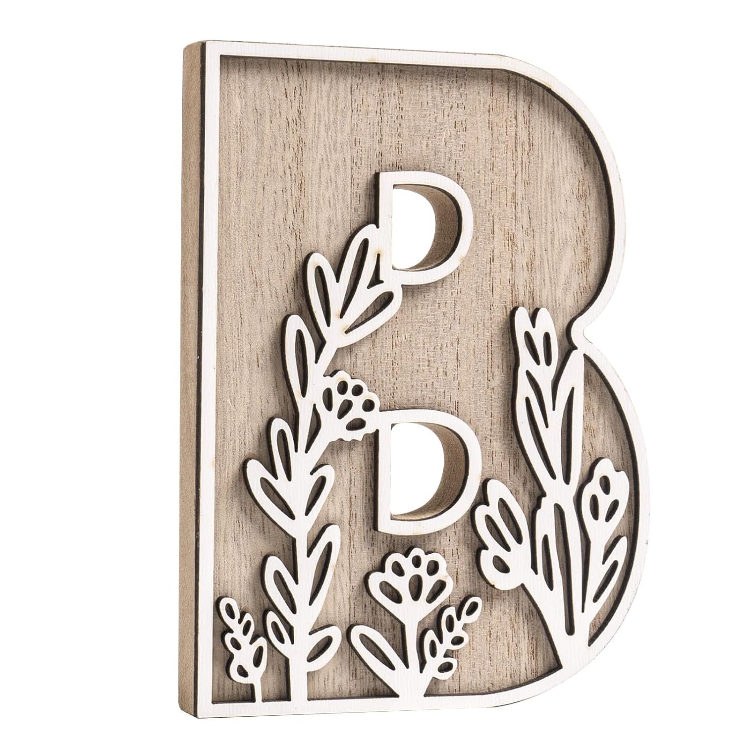 3D Layered Floral Paintable Initial Wooden Letters for Wall Decor, 4.9" Alphabet Letters for Crafts Letter B Tabletop Decor, Boho Nursery Name Sign, Rustic Wedding Birthday Home Decorations