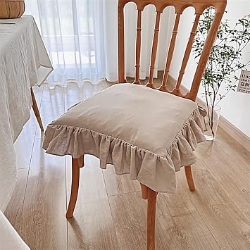 OVARIA Ruffled Floral Chair Cushions Elegant Vintage Cotton Chair Pads with Ties Soft Cotton Filled Seat Cushion for Farmhouse Home Kitchen DiningPink