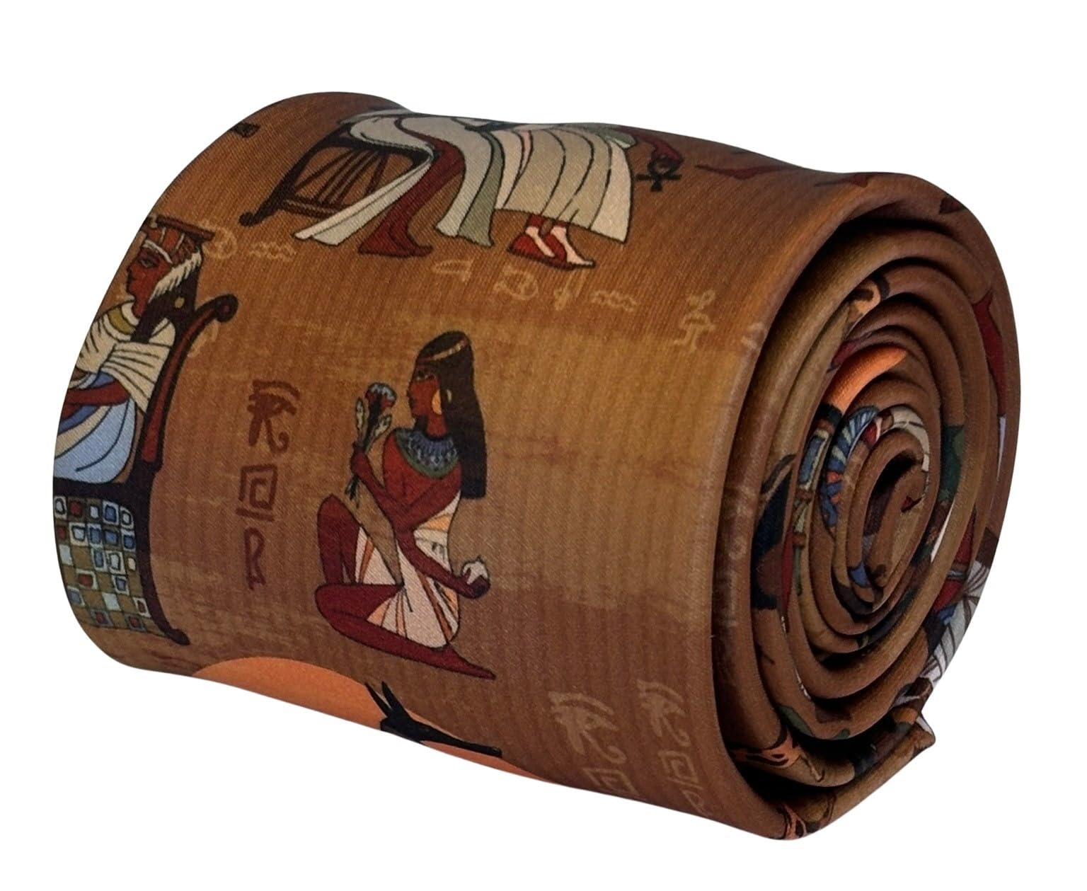 Frederick Thomas Light Brown Hieroglyphics Design Necktie, 8 Cm Width, Golden British Design