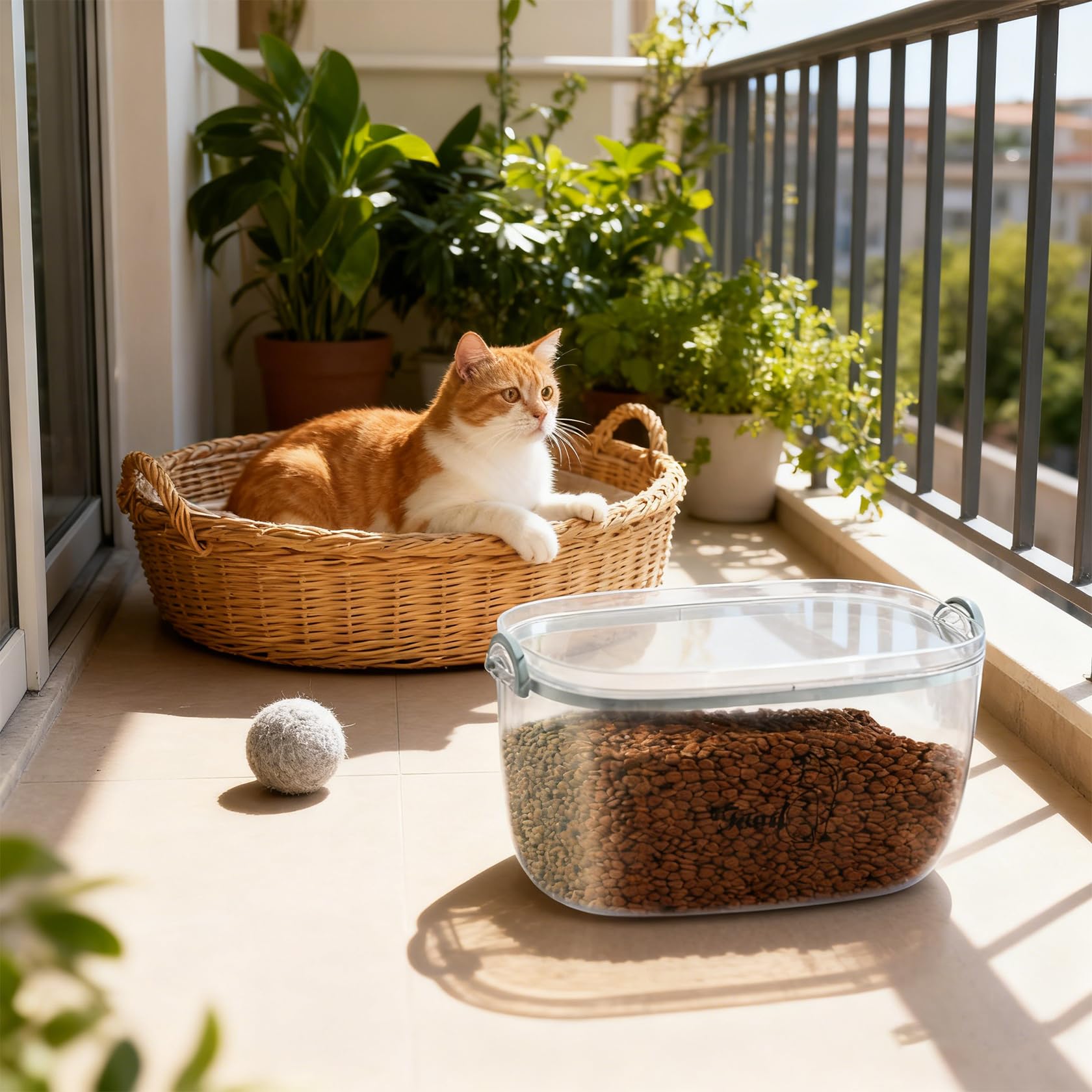 Katzenfutter Aufbewahrung luftdicht mit Deckel und Löffel praktischer transparenter Katzenfutter Behälter für Trockenfutter für Katzen und Hunde als pet food container im Haustierbereich einsetzbar