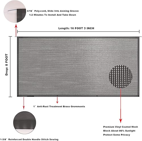 Miniatura 356 de Tentproinc Pantalla parasol para toldo, 8 pies x 13 pies 3 pulgadas (apta para toldo de 14 pies), protector solar de malla para autocaravana, cámper