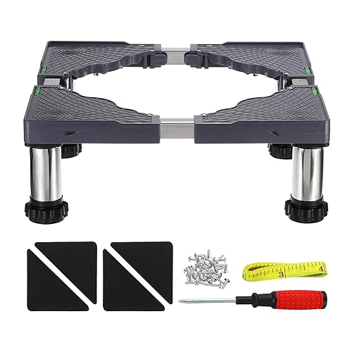 PATIKIL Mini soporte para nevera, base de 4 pies fuertes, base multifuncional ajustable, bandeja de base antivibración para refrigerador, lavadora,
