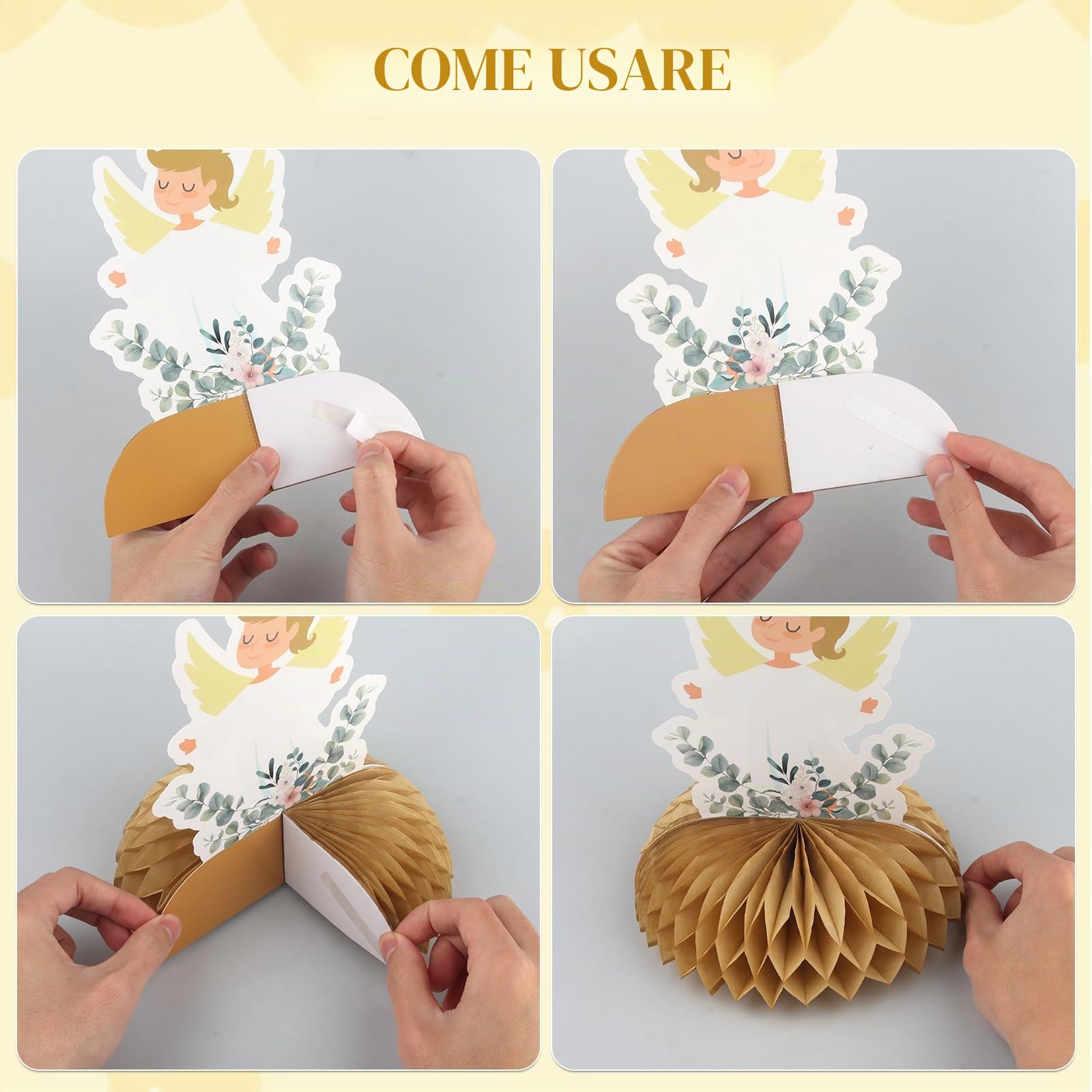Lot 9 Centrotavola Nido d'Ape per Battesimo e Comunione - Decorazioni Tavolo con Croce e Colomba - Addobbo Florence per Bomboniere e Segnaposto - Decorazione Religiosa per Cerimonie