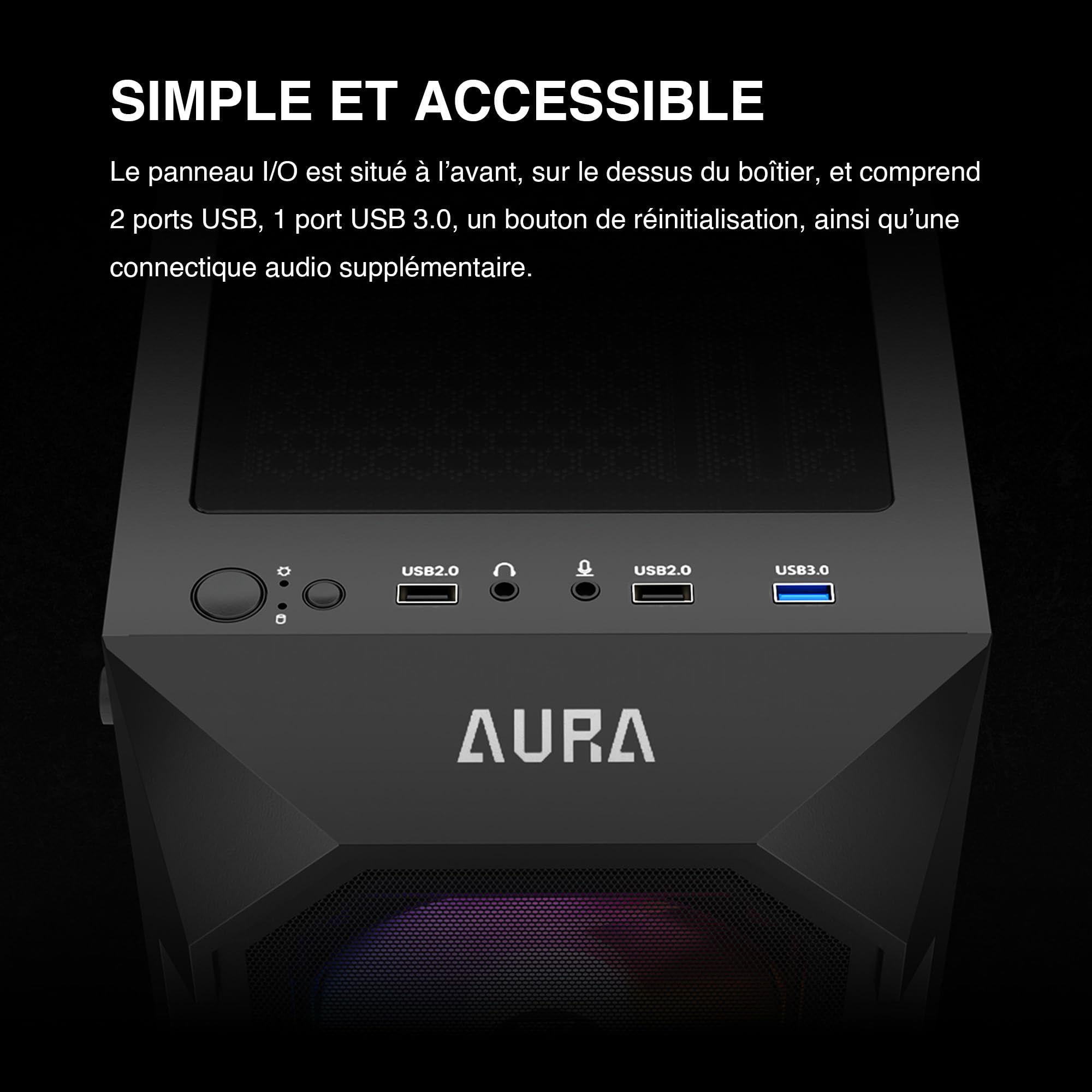GAMDIAS Aura GC1 Elite ARGB ATX Boîtier PC Mid Tower Ventilateur 4 x 120 ARGB Panneau Avant en Maille Haute Circulation d'air Panneau latéral en Verre trempé Installation sans Outils Noir