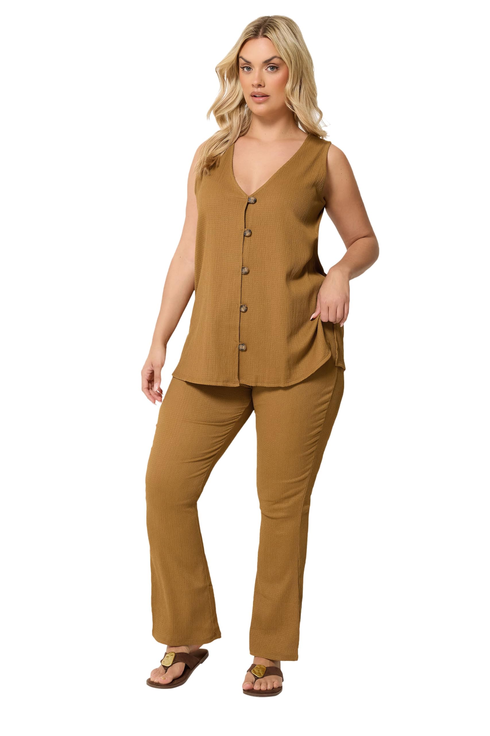 Yours Women's Fawn Textured Wide Leg Trousers In | : Small
