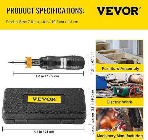 Miniatura 7 de VEVOR Juego de llaves de destornillador dinamométrico de 14", rango de ajuste de par de 10-50 pulgadas-libras, rango de par preciso de  5%,