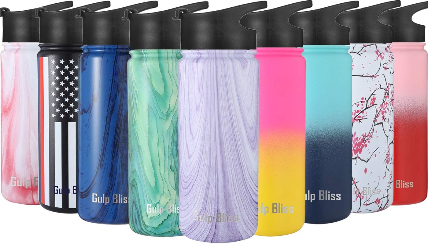 Gold Armour Water Bottle, Sports Flask with 3 Lids - Wide Mouth Vacuum Insulated 18/8 Stainless Steel Double Wall Design (Lavender Swirl, 18oz)