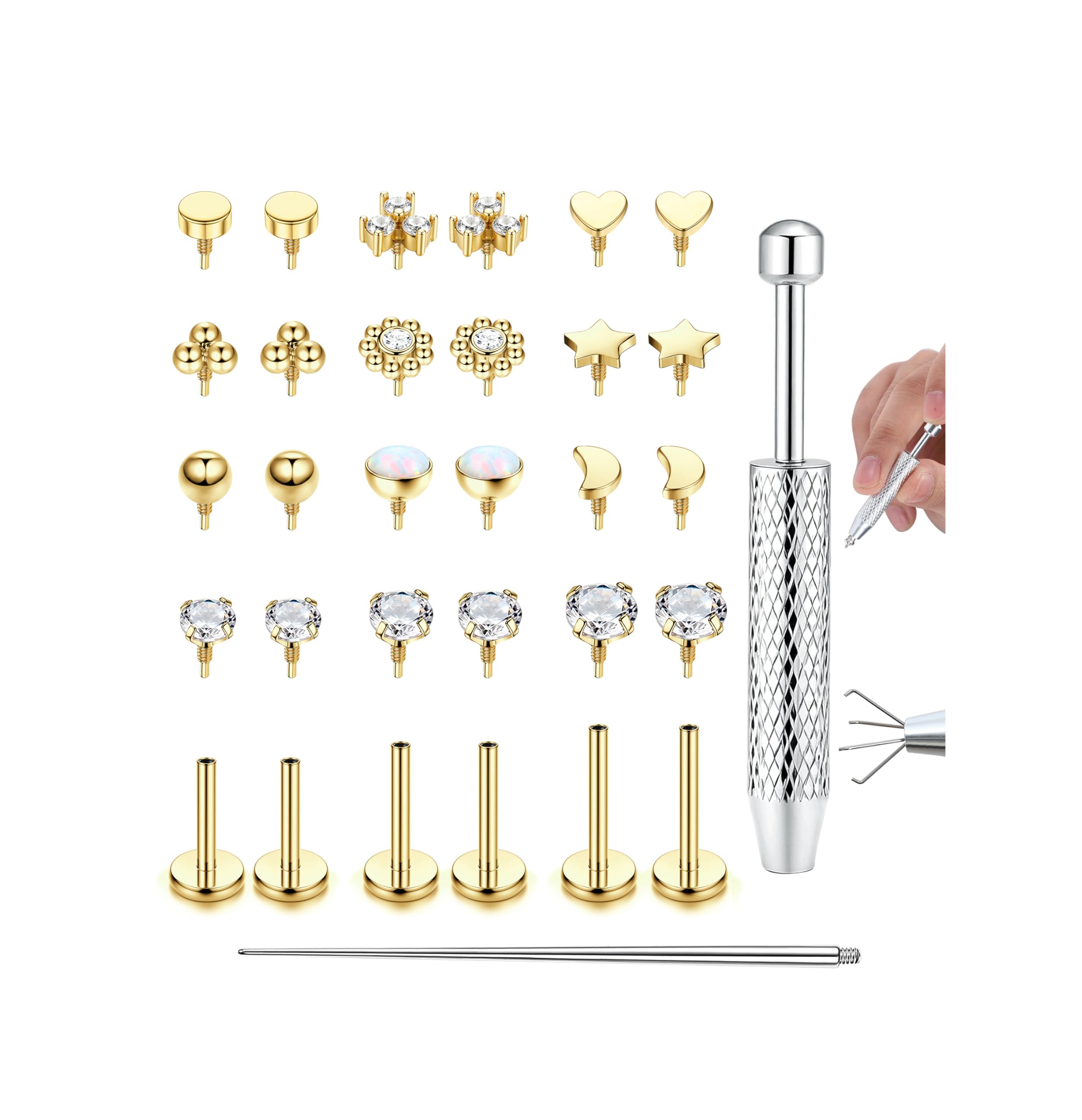 Adramata 16G/18G Tragus Helix Labret Piercing Innengewinde Nasenpiercing Stecker Lippenpiercing Hypoallergen Knorpel Conch Ohrringe Piercing Ohr 6/8/10MM