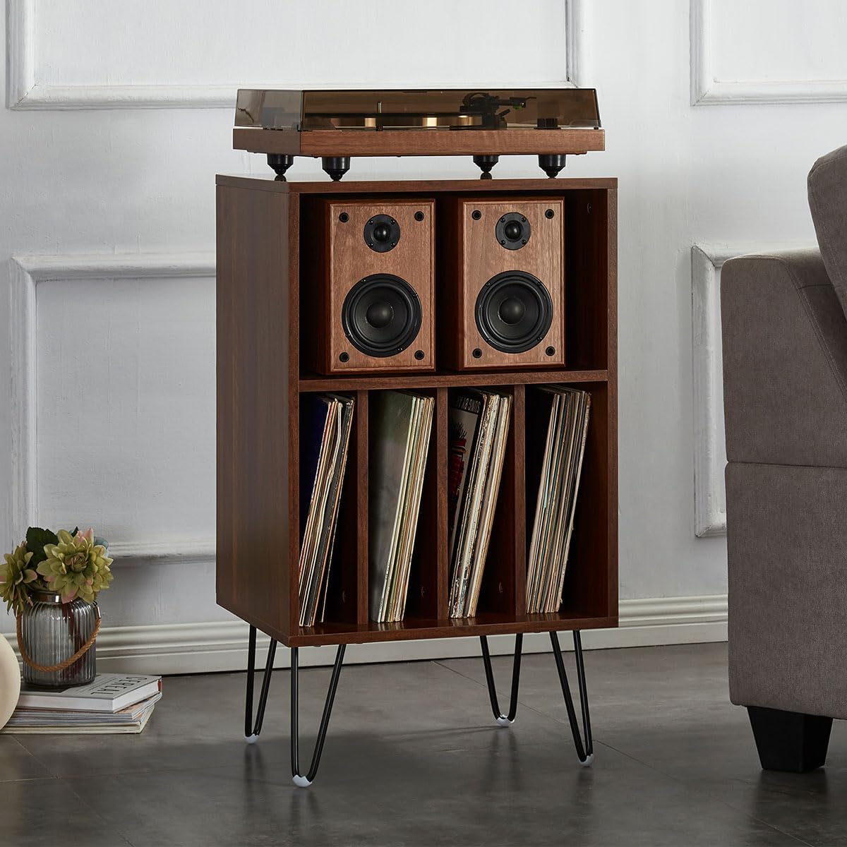 Arkrocket Cassini Record Player with Audio Rack High Fidelity Bluetooth Record Player with 2 Bookshelf Speakers Belt Drive Vinyl Turntable with Moving Magnet Cartridge