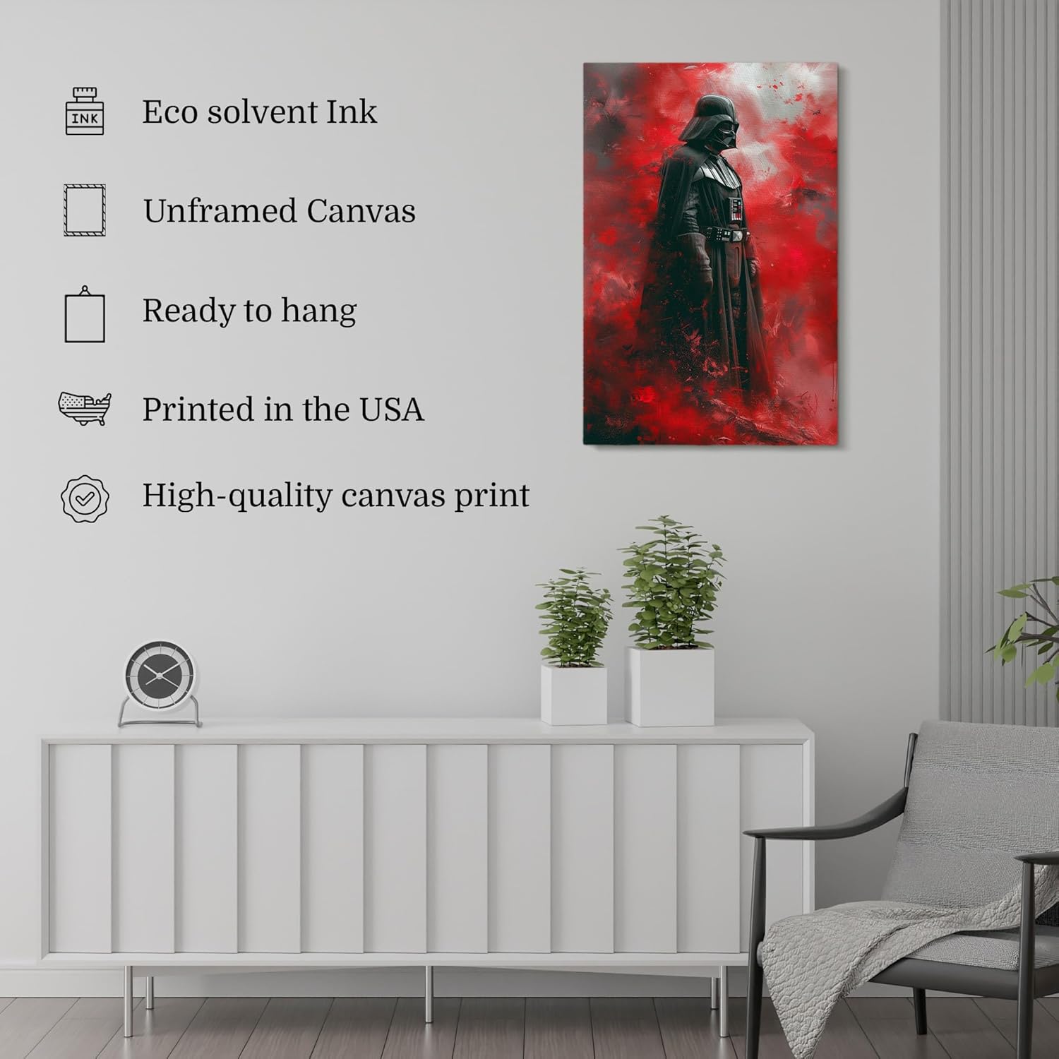 Darth Vader Canvas Wall Art – StarWars Wall Decor Movie Scene Print – Star Wars Decorations – Star Wars Room Decor, Death Star, Sci-Fi Wall Art for Boys, Game Room, Theater (8x12, Wrapped Canvas)
