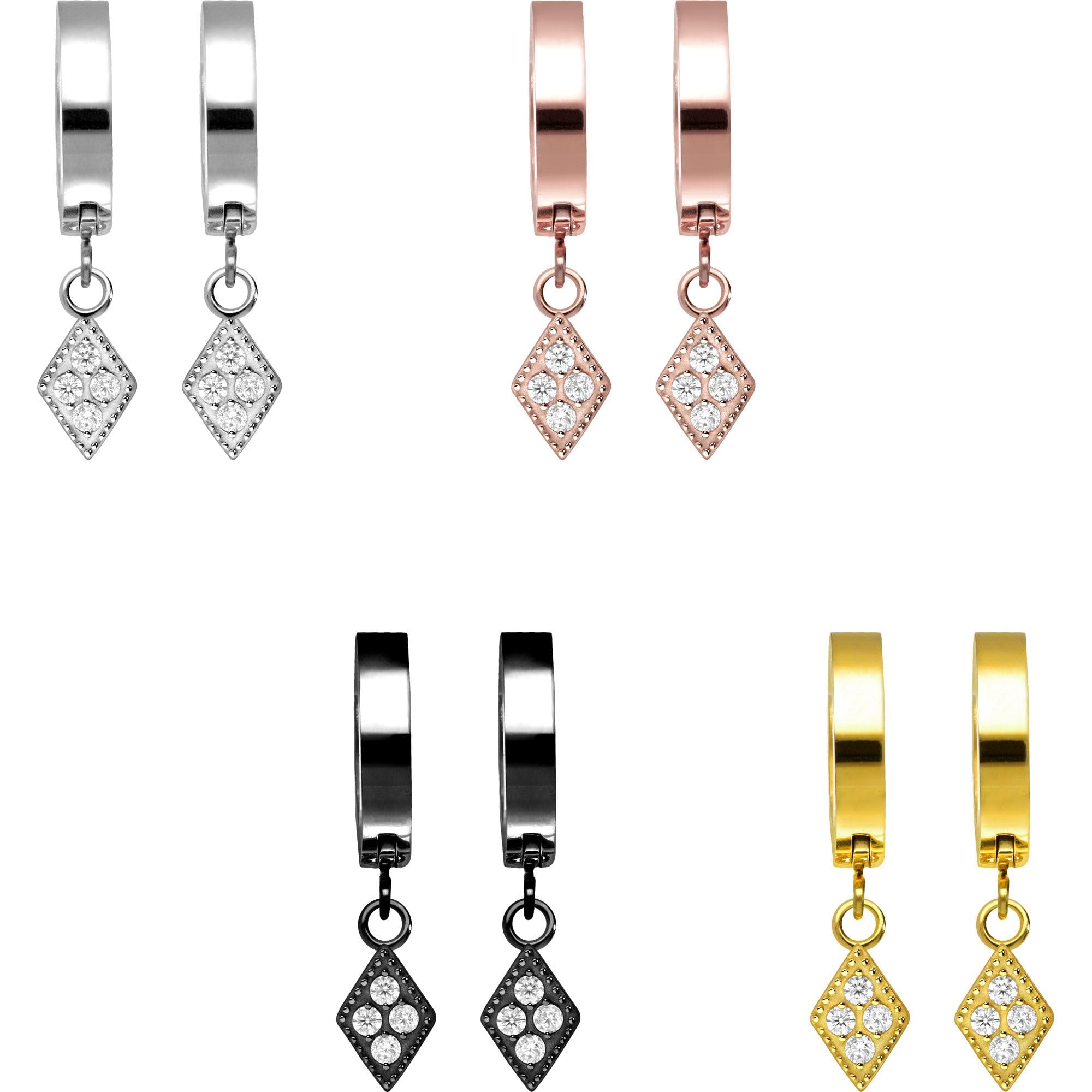 FILANGO Chirurgenstahl Ohrclicker Creolen KRISTALLRAUTE - Roségoldfarben, Schwarz, Goldfarben, Silberfarben