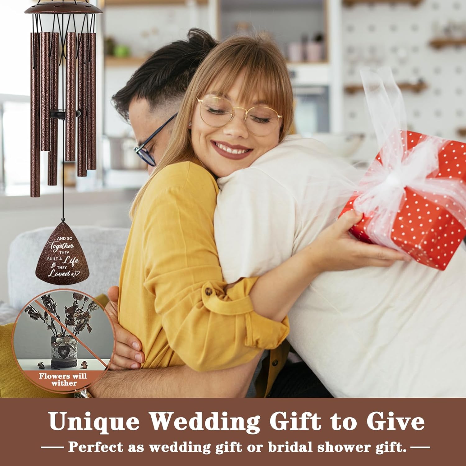 Wedding Gifts for Couples, 32" Bronze Wind Chimes Gift for Wedding Engagement Newly Wed, Bridal Shower Gift for Bride, Mr and Mrs Gifts - Image 2