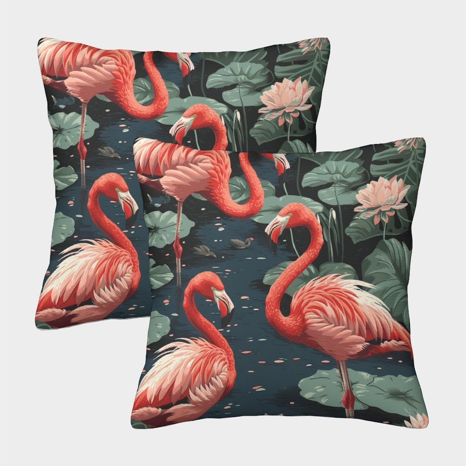 kaiyun 2 Pack Flamingo Luxury Digital Printed Soft 3D Lotus Themed Square Cushion Cover 50x50cm