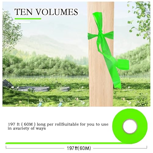 Miniatura 103 de Paquete de 10 cintas de señalización roja, rollo de marcado de neón de cinta de plástico no adhesivo, 1 pulgada x 2000 pies, cinta de marcado