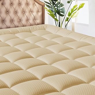 MATBEBY Queen Size Mattress Pad - Cooling Breathable Mattress Topper, Quilted Fitted Mattress Protector, Pillow Top Mattress Cover with 8-21" Deep Pocket, Soft, Machine Washable, Beige, 60x80 Inches