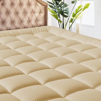 MATBEBY Twin Size Mattress Pad - Cooling Breathable Mattress Topper, Quilted Fitted Mattress Protector, Pillow Top Mattress Cover with 8-21 Deep Pocket, Soft, Machine Washable, Beige, 39x75 Inches