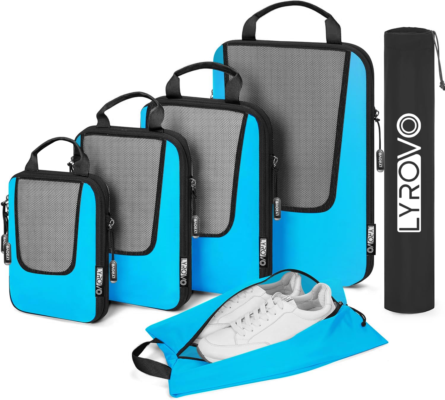 Lyrovo Polyester 6 Set Compression Packing Cubes Travel Accessories Expandable Packing Organizers (Blue) (B0CVDV39JZ) Amazon Price History, Amazon Price Tracker