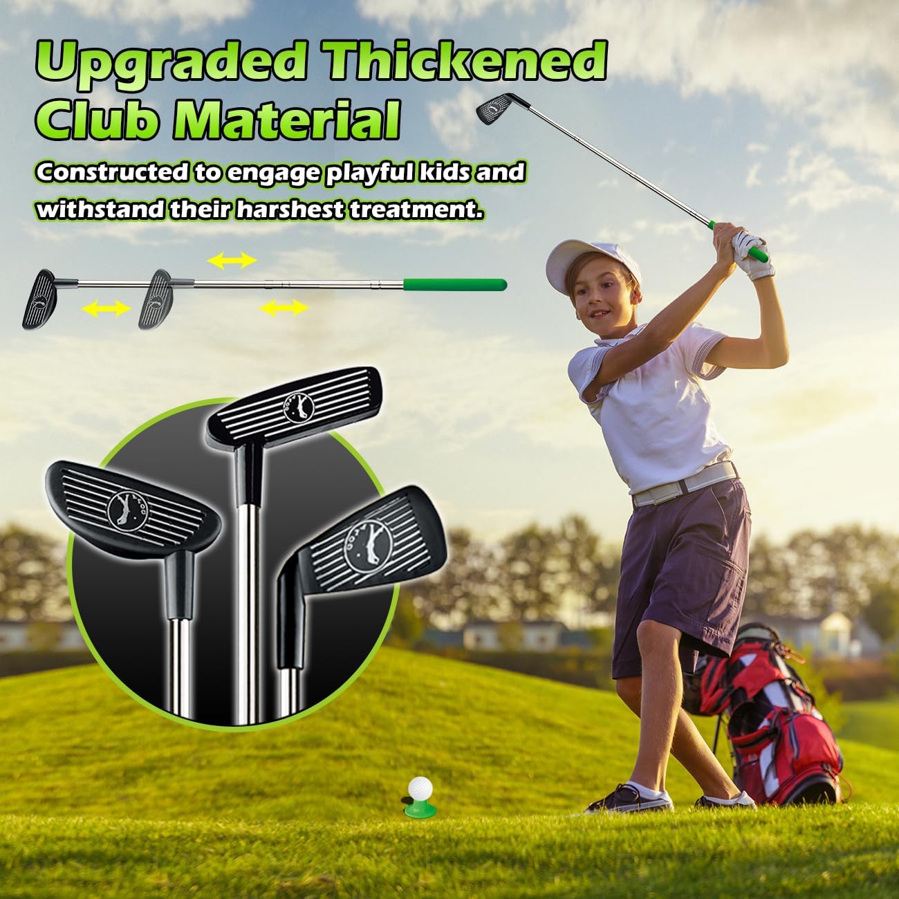 3 in 1 Kids Golf Set with Dinosaur Automatic Golf Returner, Golf Cornhole Board, Led Light Up Balls, Putting Mat, 3-8 Toddler Mini Golf Games, Indoor Outdoor Golf Toys Gift for Boys Girls 3