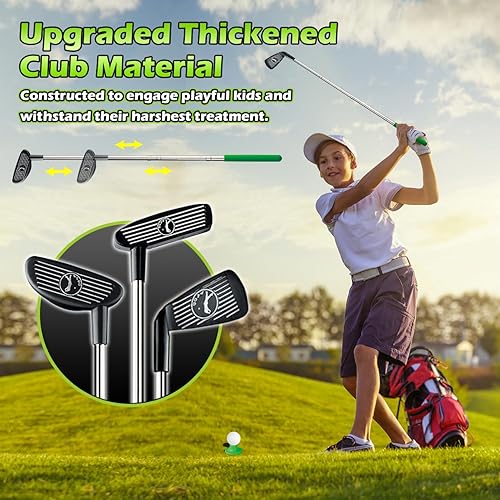 Miniatura 4 de Juego de golf 3 en 1 para niños con devuelvedor automático de dinosaurio, tablero de Cornhole de golf, bolas con luz LED, alfombra de putt, 3-8