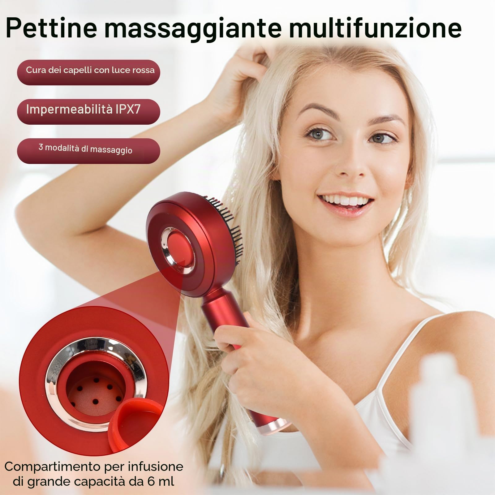 Colexy 3-in-1 Massaggiatore del Cuoio Capelluto con Applicatore di Olio, Spazzola per Massaggio per Cuoio Capelluto, Impermeabile IPX7 Massaggiatore per La Testa Elettrica Tutto, Sollievo dallo Stress