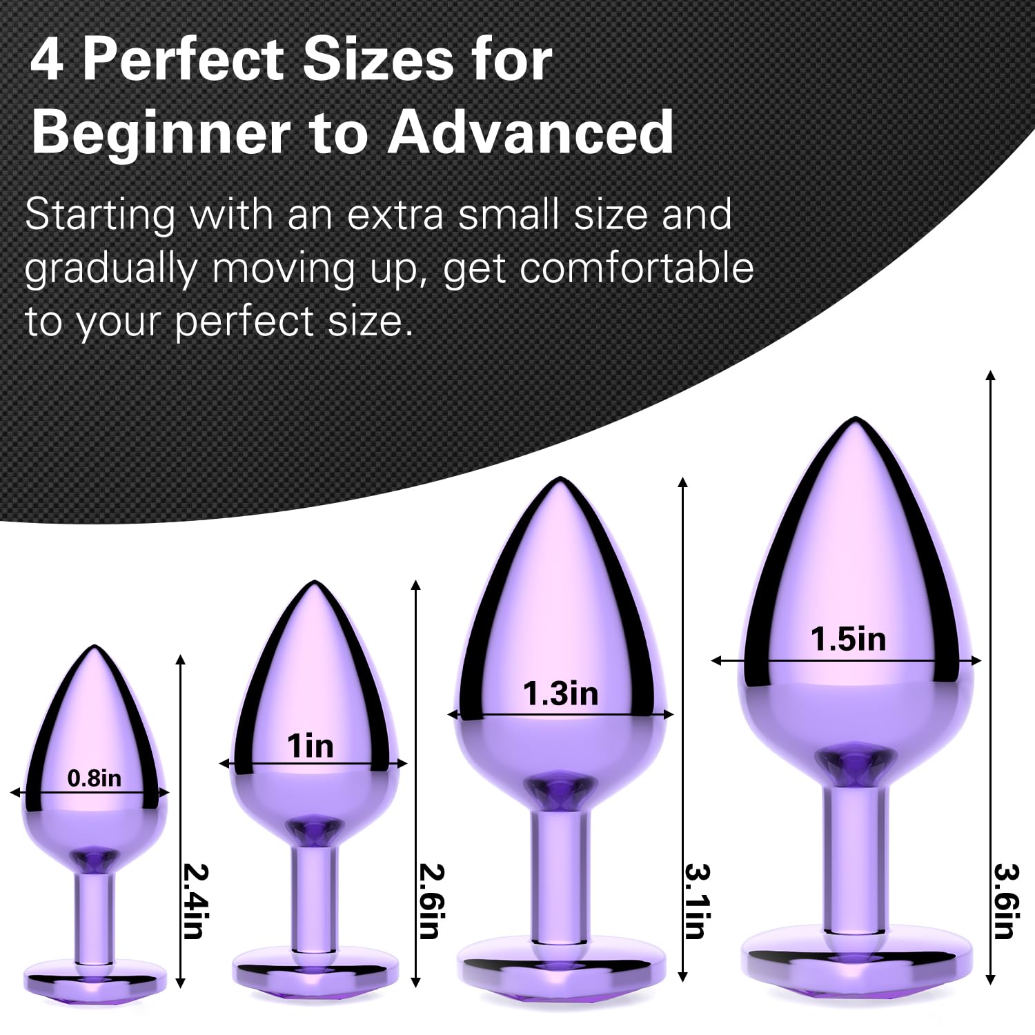 Anal Plug Beginner Set - 4 PCS Jewel Butt Plug Training Kit, Adult Anal Toys for Men, Women & Couples, Unisex Anal Trainer for Beginners to Advanced, P-Spot & Pleasure Enhancer: Heart Shaped Purple