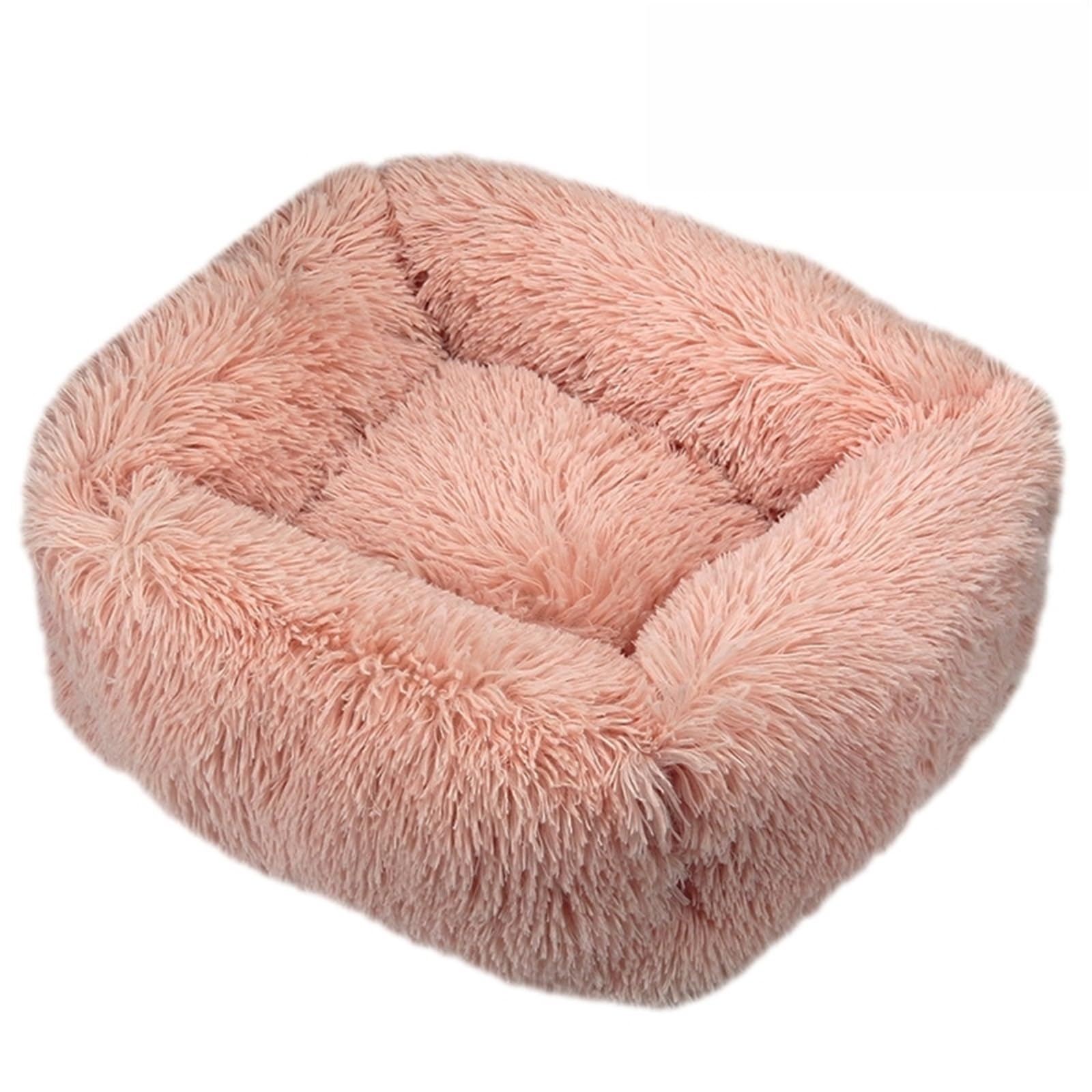 Hixingo Warmth Plush Dog Bed for Medium Small Puppy Kitten, Anti AnXiety Cat Bed, Square Washable Dog Mat, XS-XXL Soft Fluffy Mat for Cat for Living Room,Bedroom,Balcony (Pink,S)