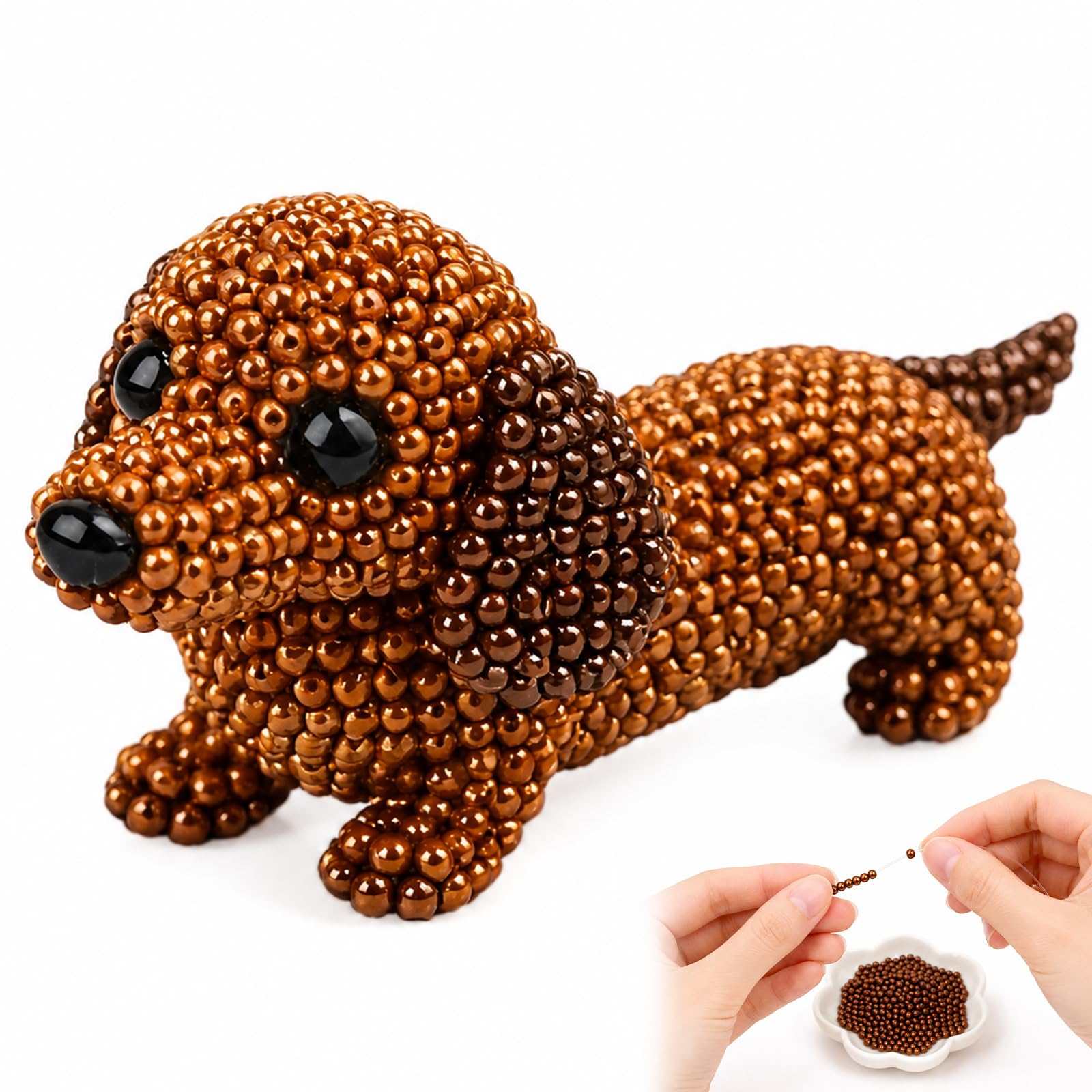 QhgPnt 3D Beaded Animal Kit, Dachshund DIY Bead Craft Set with Colourful Beads, Creative Art Project for Craft Beginners and Adult Bead Art Enthusiasts, for Desk Decorations and Gift Creatio