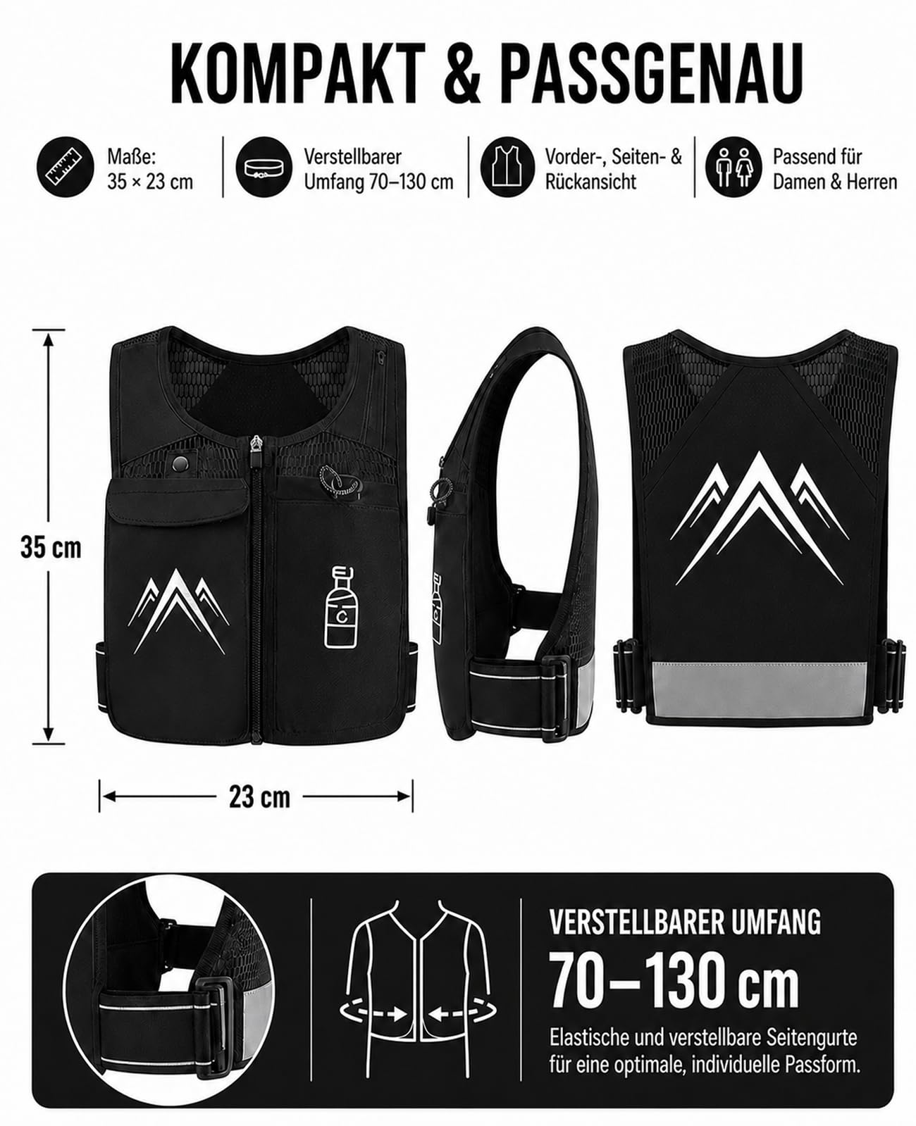 Laufweste mit Trinkflasche 470 ml, Trinkweste Laufen Damen Herren, ultraleichter Laufrucksack 156 g mit wasserdichter Handytasche, reflektierende Running Vest für Joggen, Trailrunning, Marathon