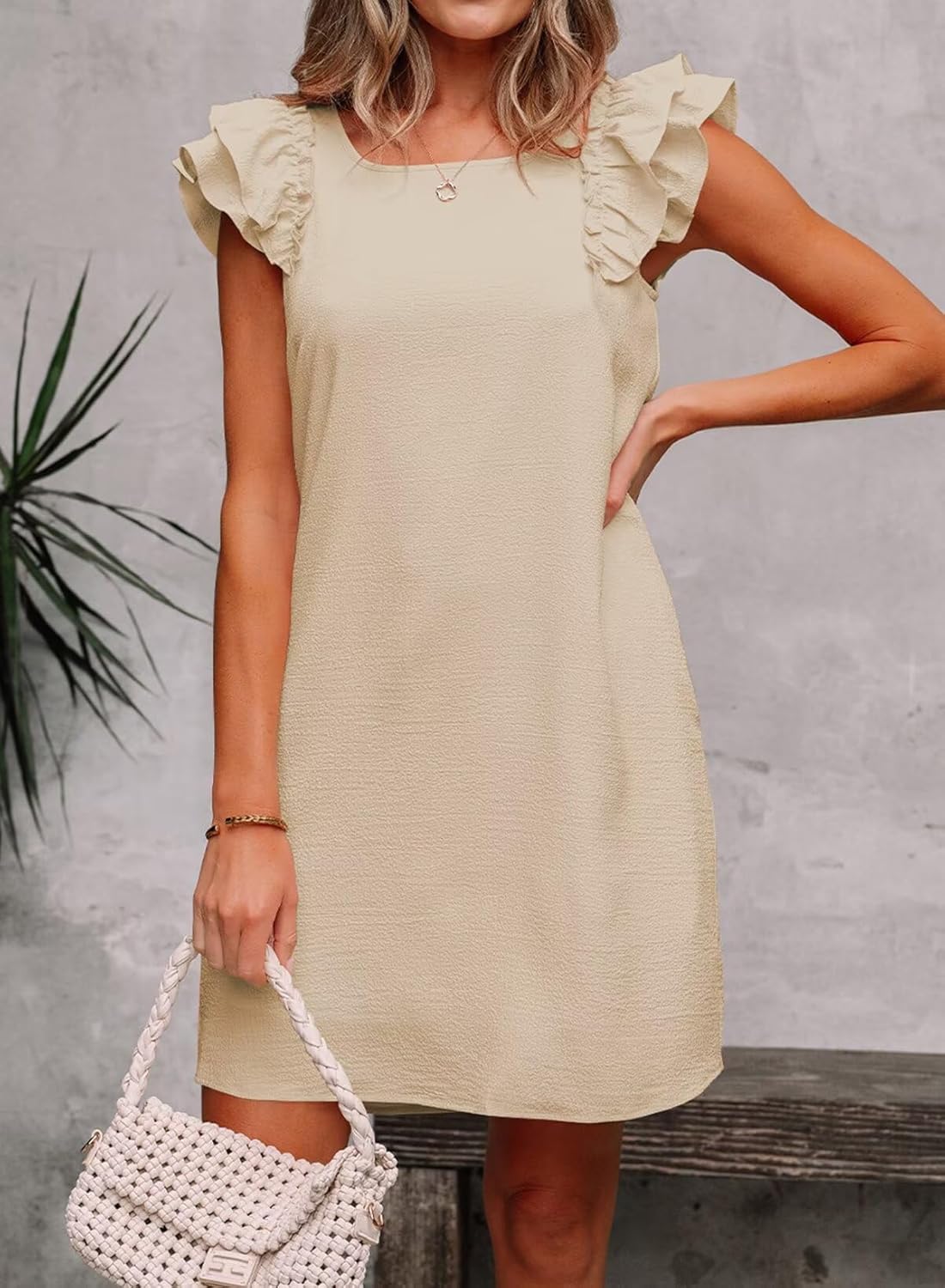 Womens Summer Dresses Bow Tie Back Sundresses for Women Ruffle Short Sleeve Dress Casual Cute Sundress with Pockets - Image 2