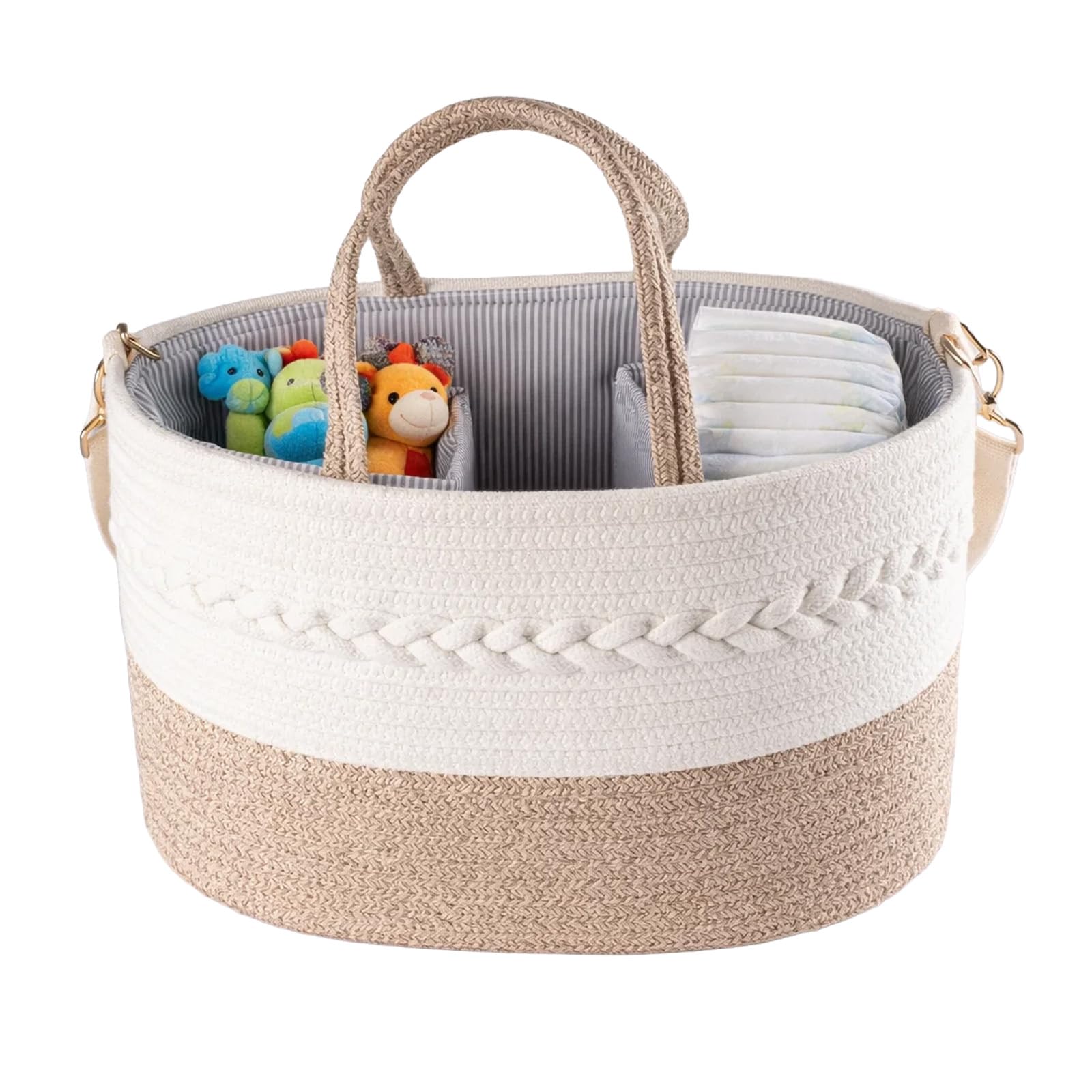 French Country Woven Storage Basket - Portable Fabric Hamper with Open Lid & Sturdy Sides, Baby Bottle, Diaper Organizer, Kitchen, Bathroom Basket (Extra Large Beige)